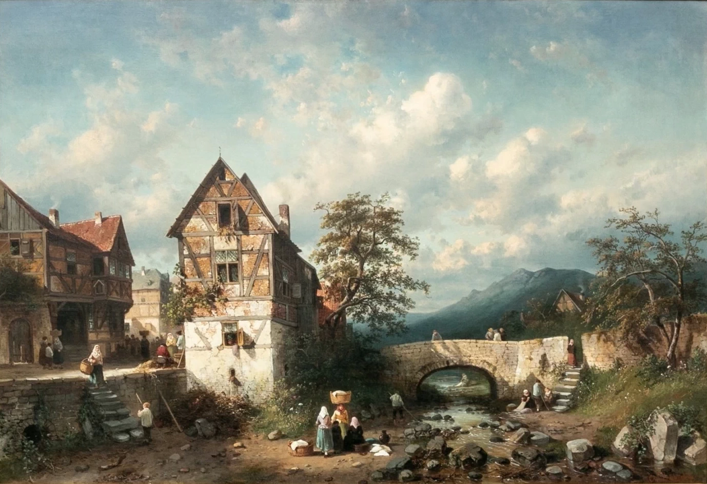 Charles Leickert - Paesaggio con lavandaie